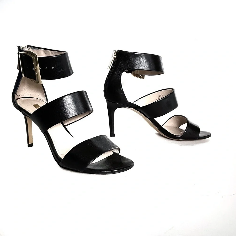 Louise Et Cie Gosia Ankle Cuff Leather Sandal Heels Black Sz 6 - Picture 4 of 12